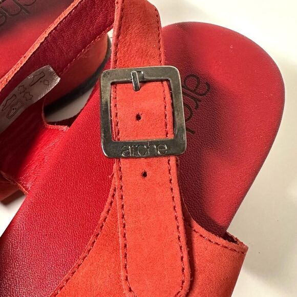 Arche Open Toe Slingback Wedge Red Sandals Size 40 - Picture 4 of 13
